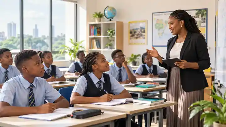 Students learning in a Nigerian classroom