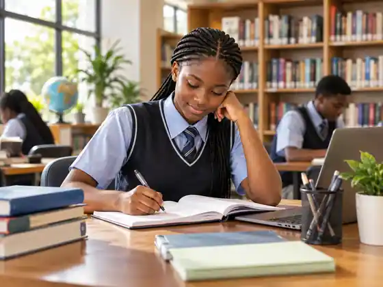 Students learning in a school library